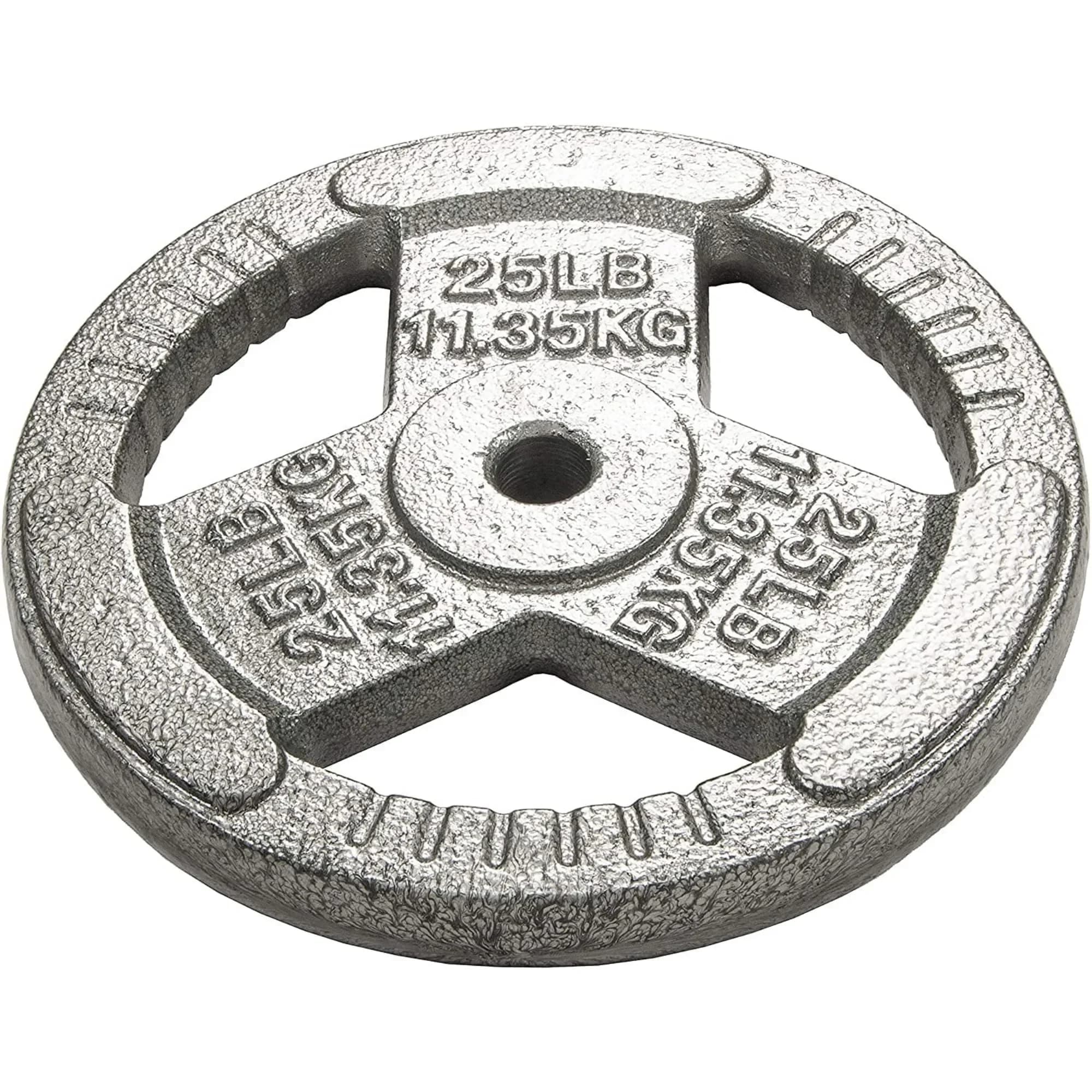 Cast iron weight plate for strength training, weight lifting, 1 inch, 25 pounds, single coating in durable black enamel