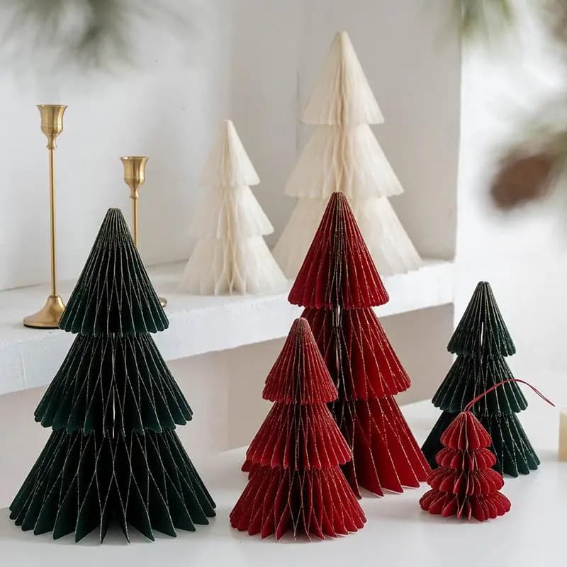 For Creative Mini Christmas Tree Decoration Honeycomb Paper Origami Folding Home Space Layout Christmas Hanging ornaments 2pcs/s