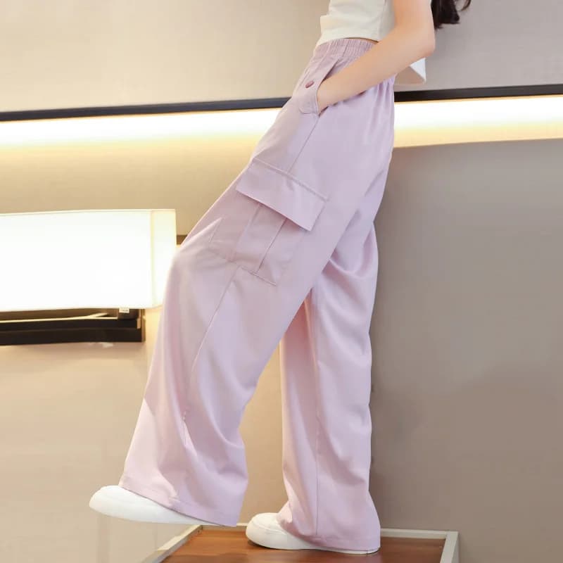 Pantaloni cargo sottili per ragazze Pantaloni grandi per bambini Pantaloni estivi larghi per bambini Pantaloni a gamba larga moda per adolescenti Abbigliamento casual per ragazza