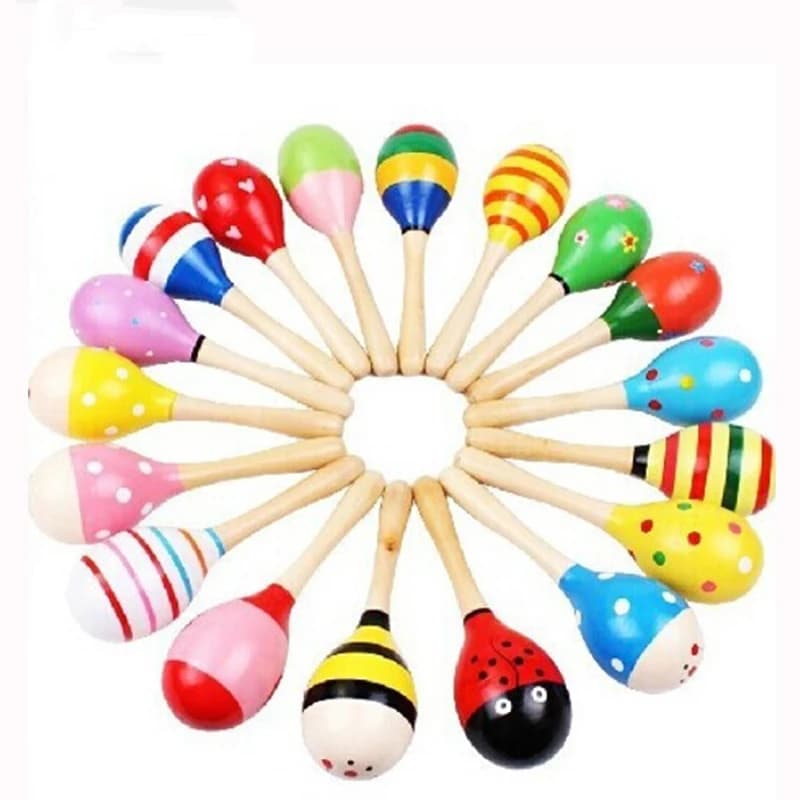 2 pezzi di piccoli sonagli in legno colorati Maracas Beat giocattoli educativi per bambini 0-12 mesi regalo per bambini per neonati bambole divertenti