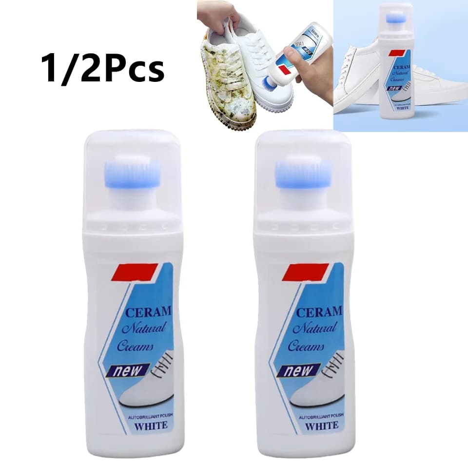 1/2 Pezzi Crema Pulente Sbiancante Ecologica per Scarpe Bianche con Spazzola, Rimozione Rapida delle Macchie per Sneakers in Pelle, Scamosciate e Tela