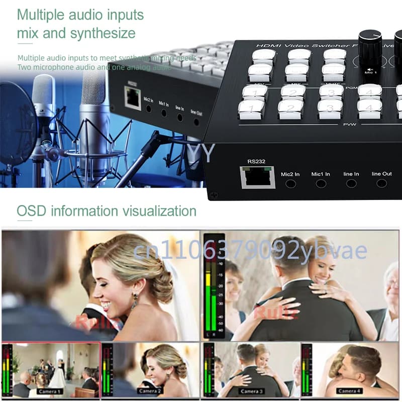 Switcher Video HDMI 4K, Mixer Microfonico, Supporto per Produzione e Trasmissione Live Multi-Camera, Scheda di Acquisizione Video Type-C