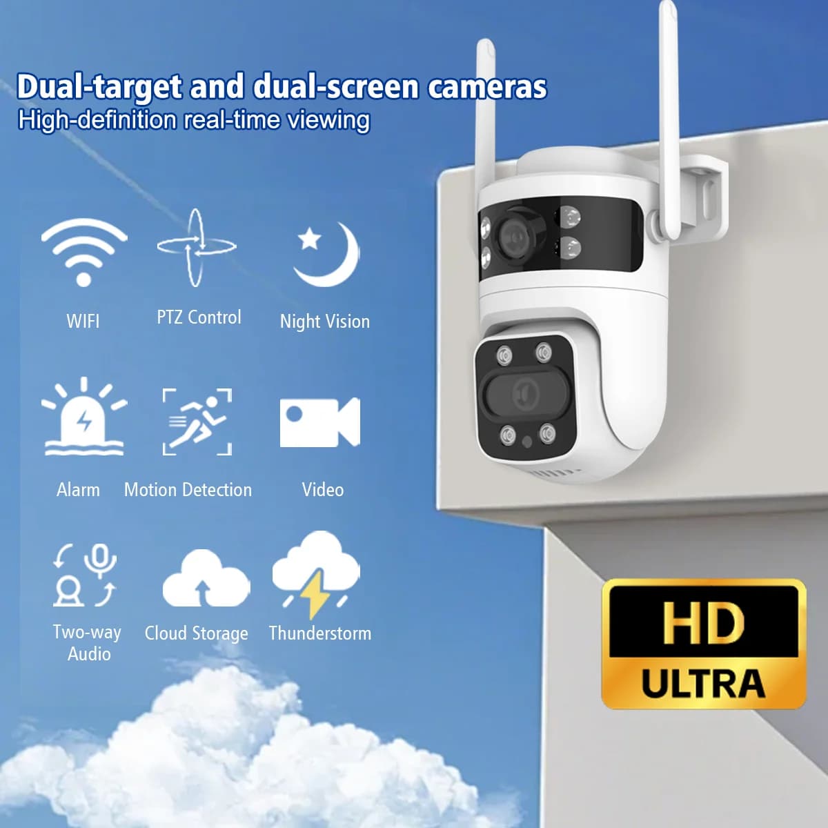 Telecamera di Sicurezza Wireless 8MP, Telecamera Esterna a Doppia Lente, Visione Notturna a Colori 4K, Rilevamento Umano, Tracciamento Automatico