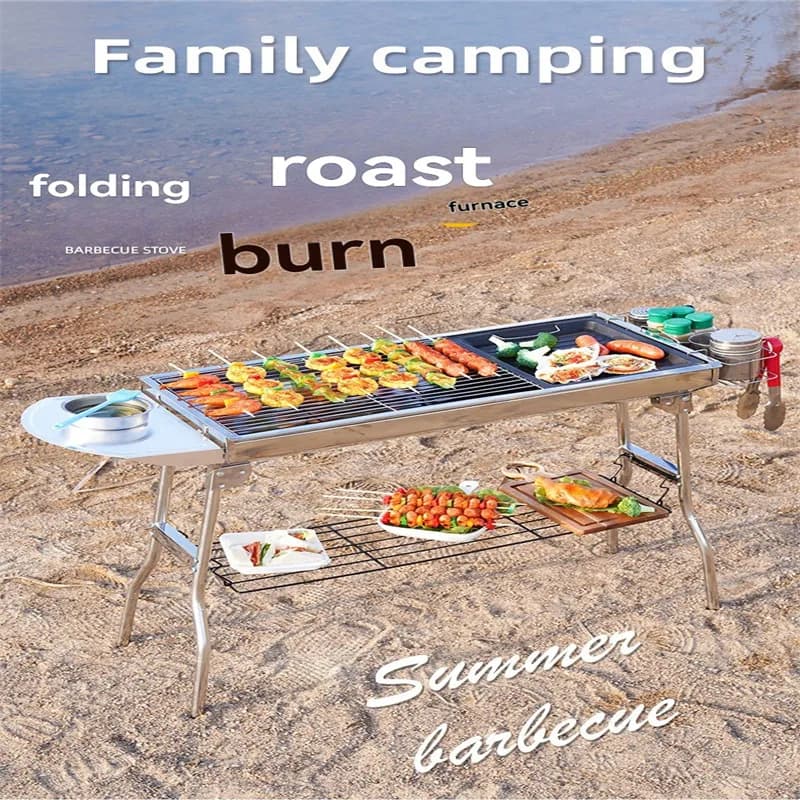 Stainless Steel Portable Folding Charcoal BBQ Grill Outdoor Barbecue