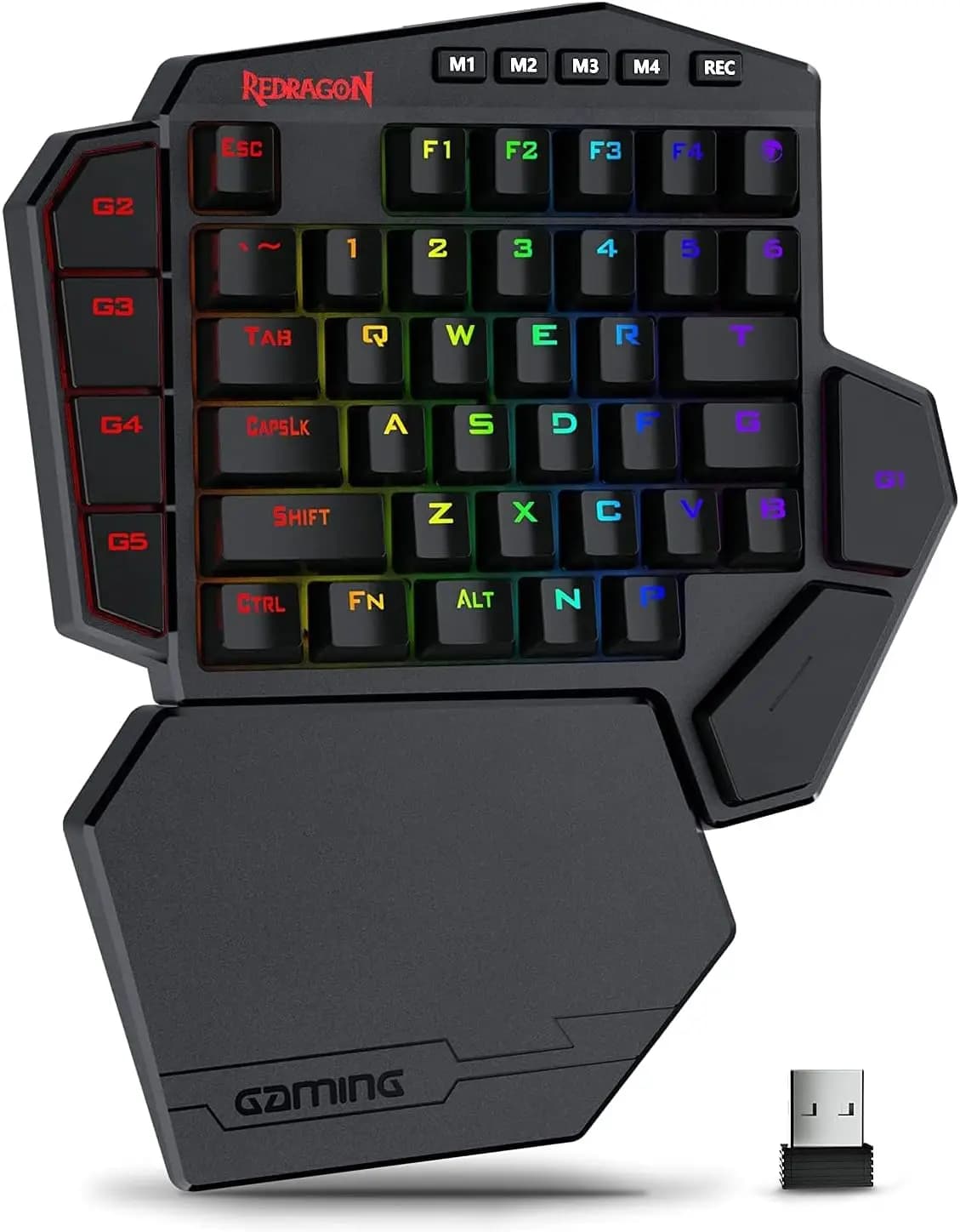 Redragon K585 PRO Tastiera meccanica wireless con una sola mano 42 tasti RGB a 3 modalità 7 tasti macro integrati Supporto per polso staccabile