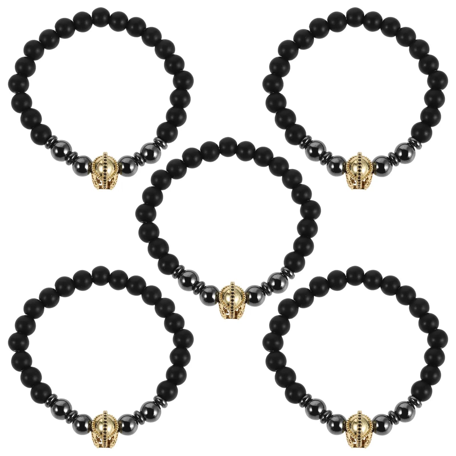 5Pcs Men's Warrior Charm Bracelet Frosted Stone Black Bead Stretch Jewelry Bold Statement Piece for Work Parties
