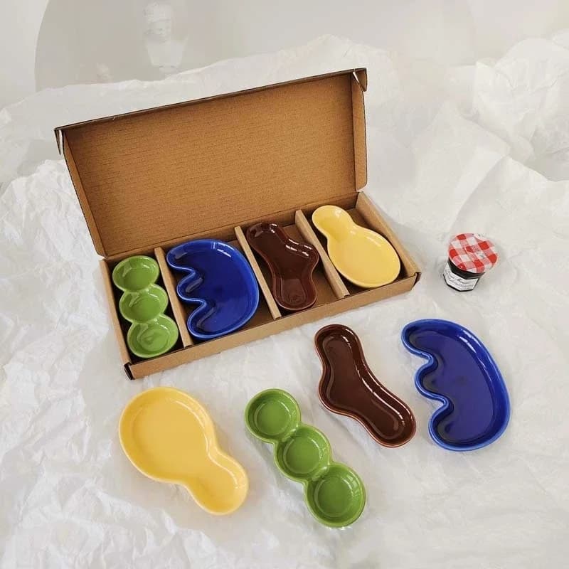 Colorful Ceramic Sauce Plate Wasabi Oil Vinegar Dispenser Container Japanese Korean Style Dining Room Accessories 1/4Pcs Set