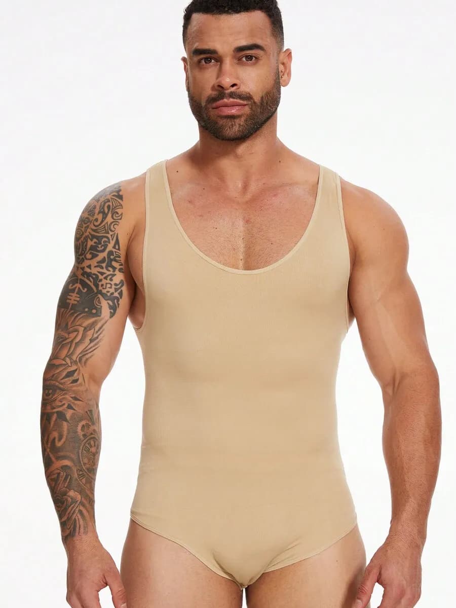 Mens Compression Bodysuit Tummy Control Slimming Tank Top Open Crotch Shapewear