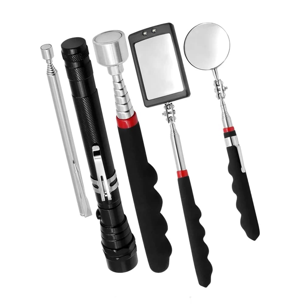 Specchio di ispezione con testa flessibile telescopico portatile 5 in 1 con luce a LED Girevole regolabile a 360 gradi per la visualizzazione di utensili manuali automatici