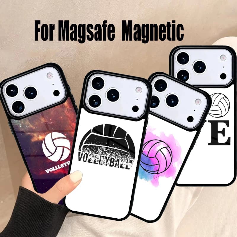 Sports Love Volleyball Phone Case for iPhone 17 Air 16e 15 14 13 12 11 Pro Max Plus, Wireless Magsafe Magnetic Cover