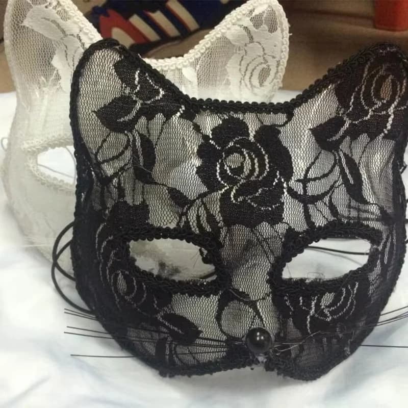 Maschere per il viso di gatto in pizzo sexy per le donne Maschere per feste Cosplay per adulti Mascarada di pizzo animale Costume di Halloween Divertimento Prop