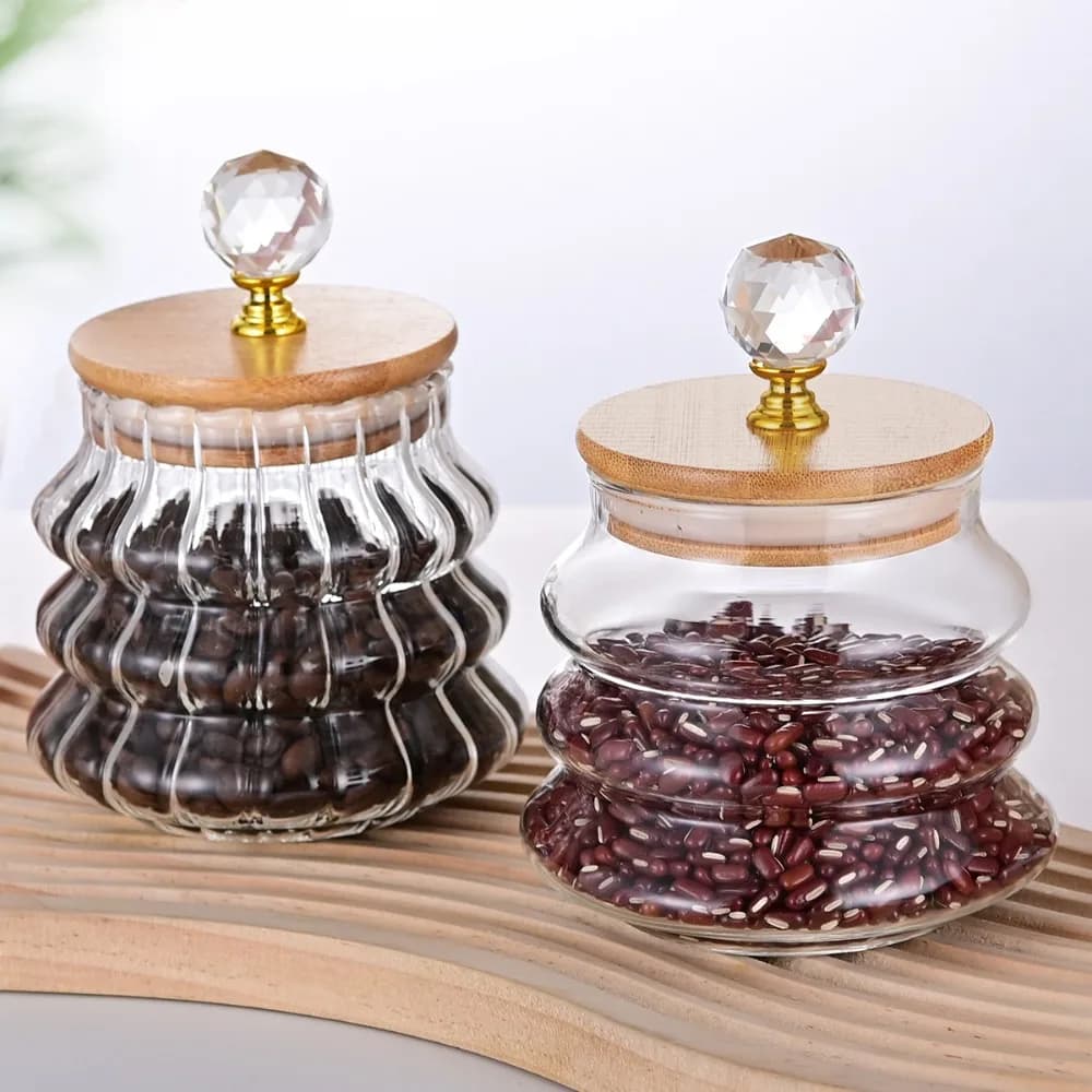 Multifunctional Striped Pattern Glass Food Container Transparent Household Tea Sealed Jar With Lid Kitchen Storage Bottle Candy