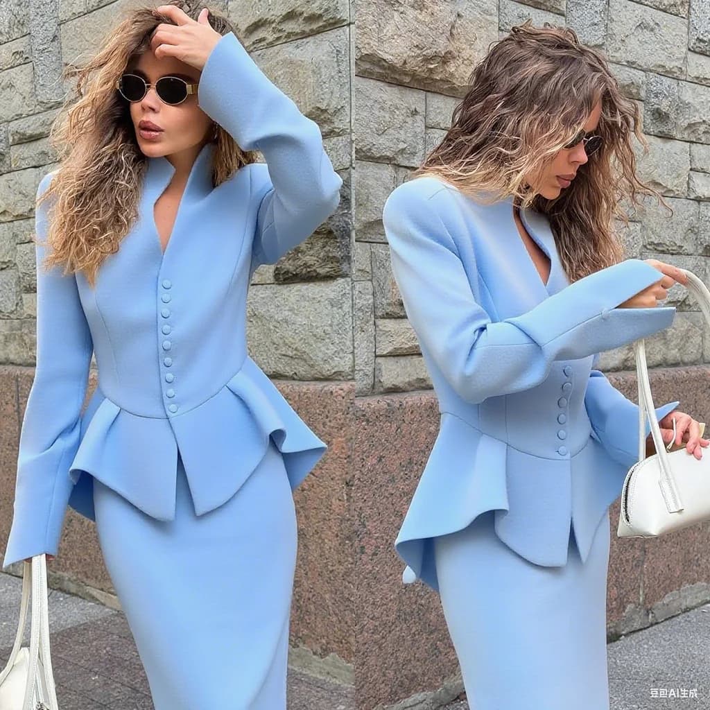 Baby Yellow Formal Women Skirt Suits Plus Size Ruffle Blazer Sets 2 Pieces Customized Office Lady Show Party Outfit