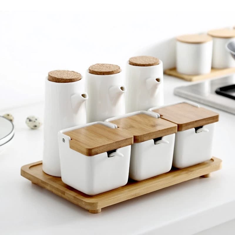 Set di Barattoli in Ceramica per Condimenti, Contenitori per Sale e Pepe, Oliera, Organizzatore per Spezie da Cucina