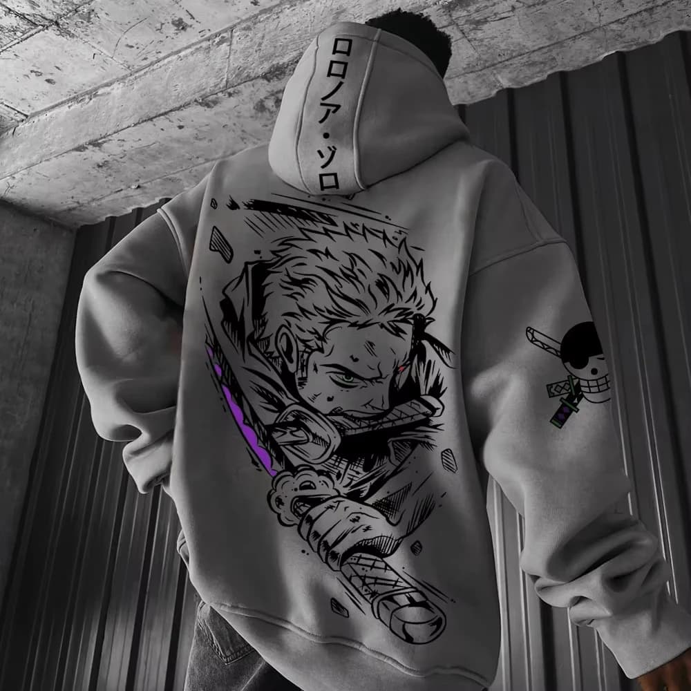 ONE PIECE Felpa con cappuccio da uomo Roronoa Zoro Anime giapponese Primavera e autunno Ragazzi Manica lunga per bambini Abbigliamento genitore-figlio