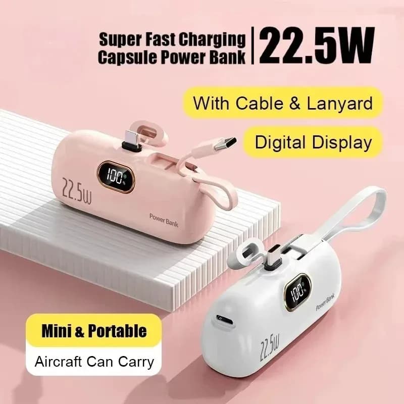 Power Bank a Capsula da 30000mAh per Xiaomi, Ricarica Rapida, Alimentatore Portatile, Batteria Esterna di Emergenza per iPhone con Type-C