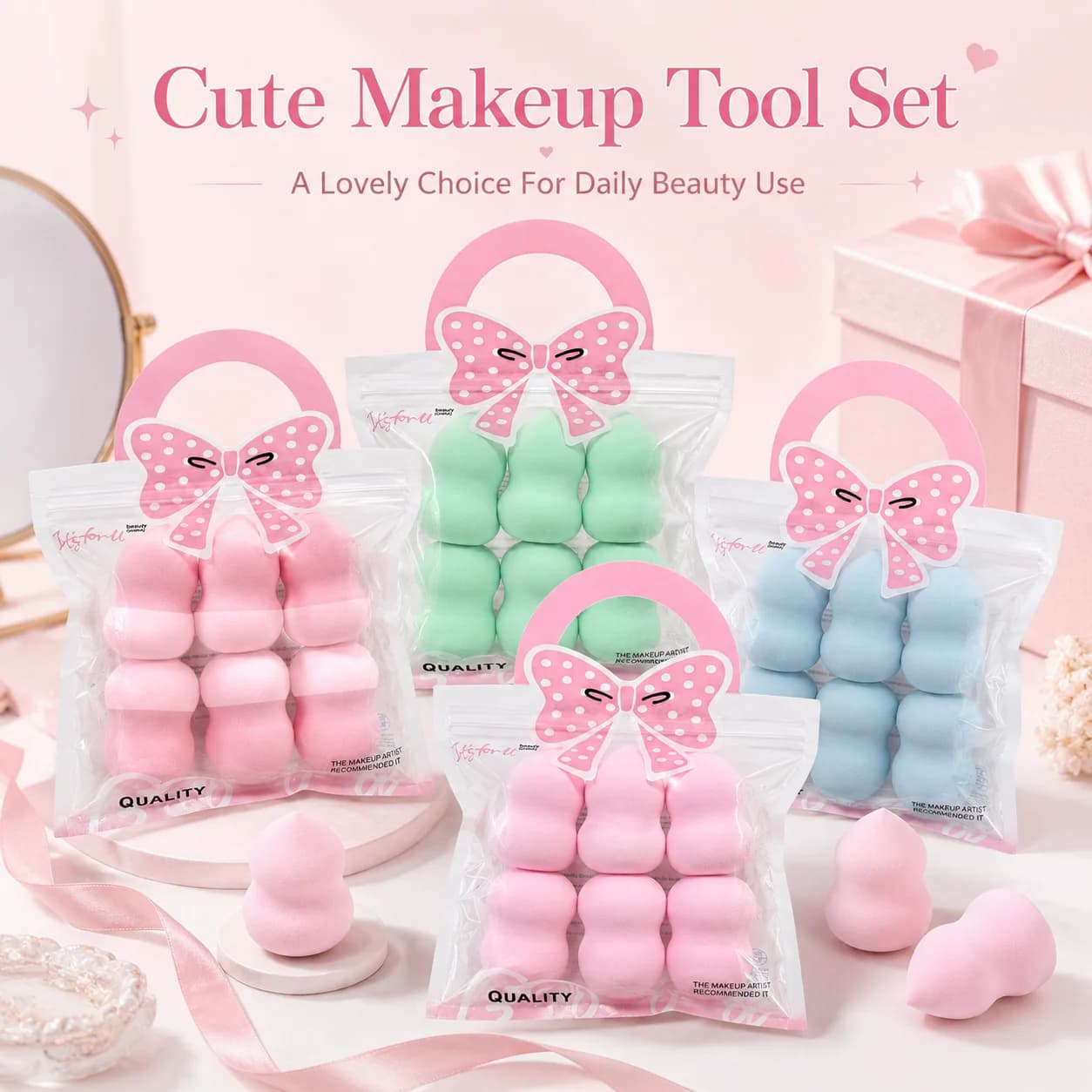 6 Gourd-Shaped Beauty Egg Sets, Suitable for Liquid Foundation, Paste Makeup, Daily Makeup, Girls' Heart Makeup Tools for Travel