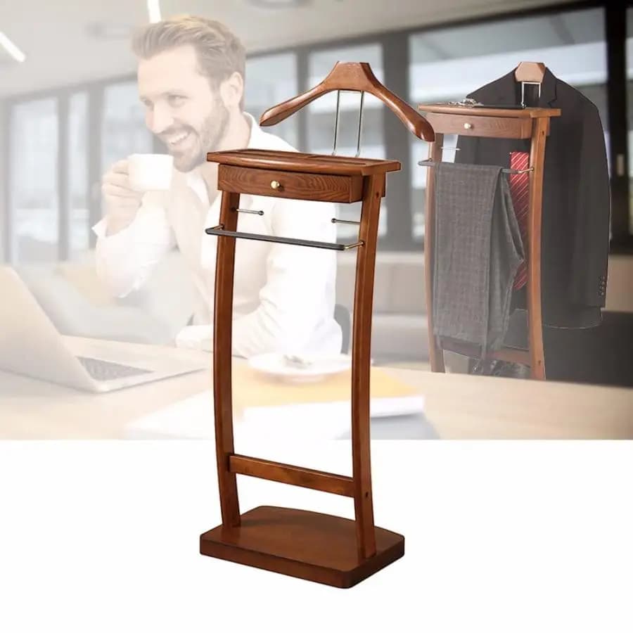 Suit Valet Stand con cassetto Appendiabiti Stand Appendiabiti Organizer Appendiabiti Appendiabiti da pavimento Supporto per appendiabiti Sistema di stoccaggio