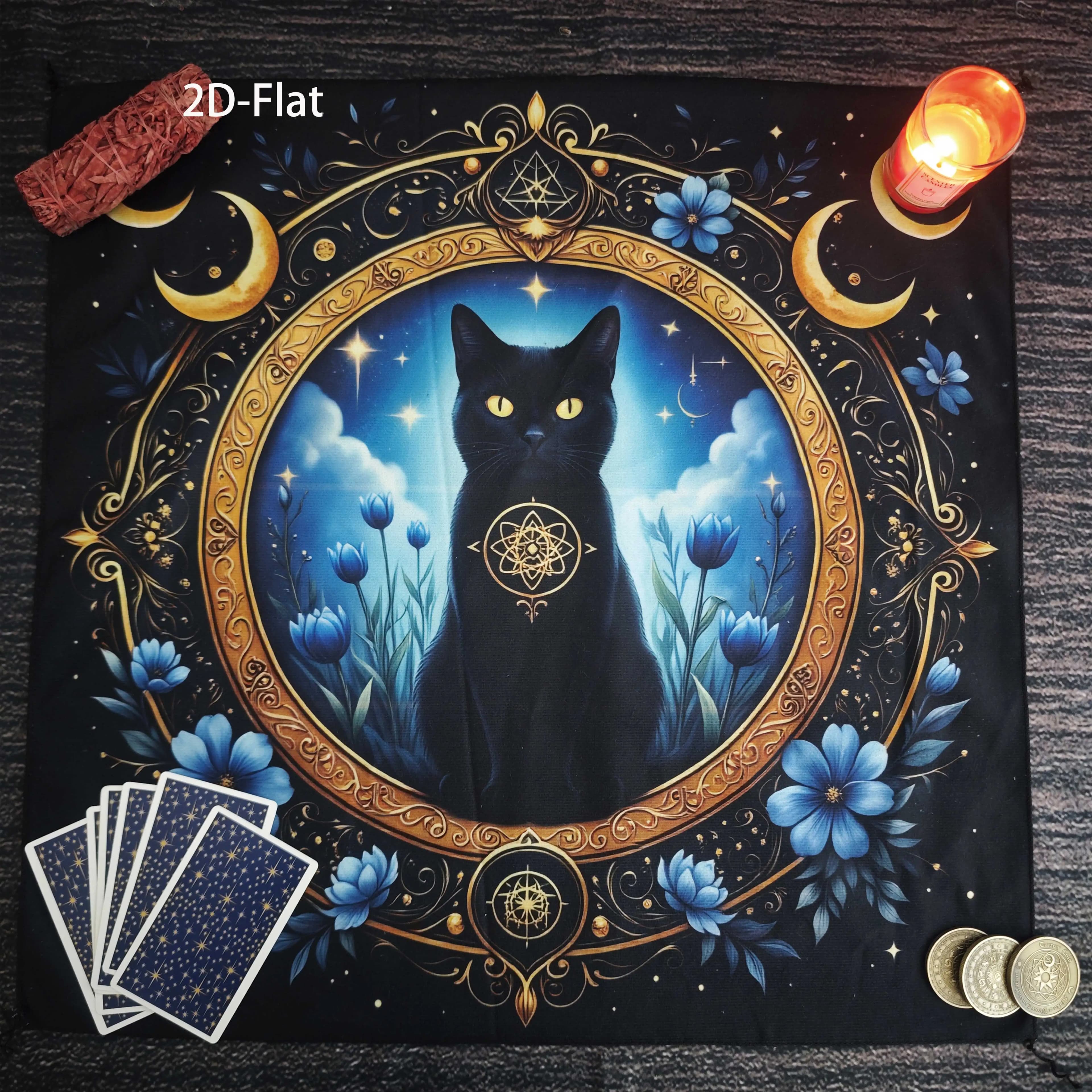 1pc Black Cat Tarot Altar Cloth Moon Star Divination Tablecloth for Tarot Oracle Card Reading Wicca Witchcraft Ritual Home Decor