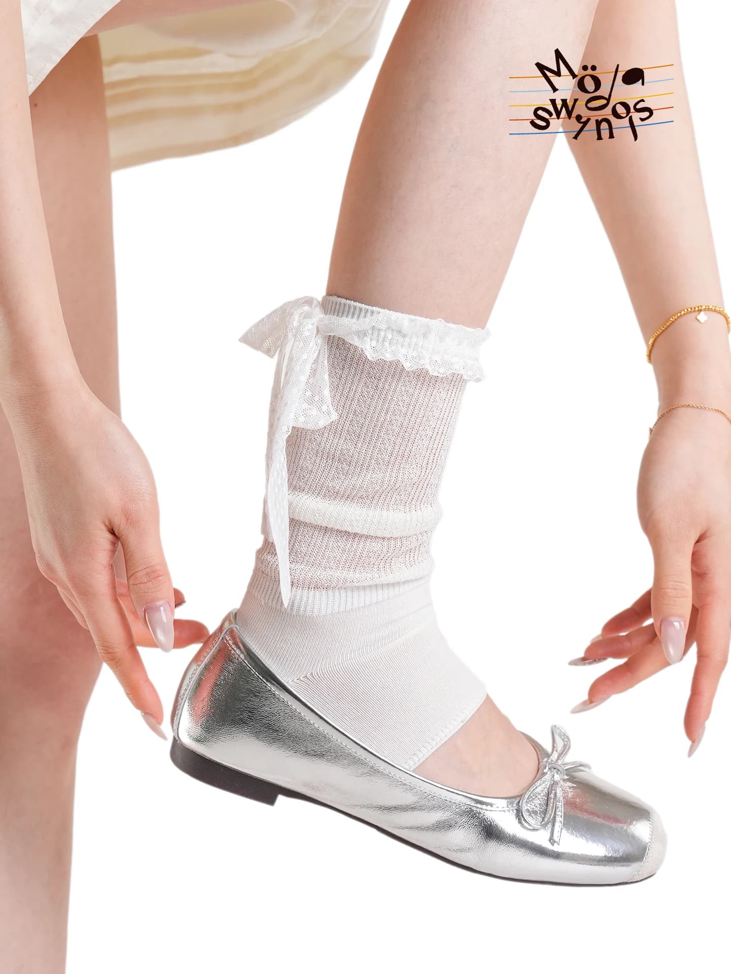 Summer Thin Knot Mid-Calf Sock Covers Women's JK Breathable Mesh Sweet Korean Style Half-Palm Socks for Small Singl...