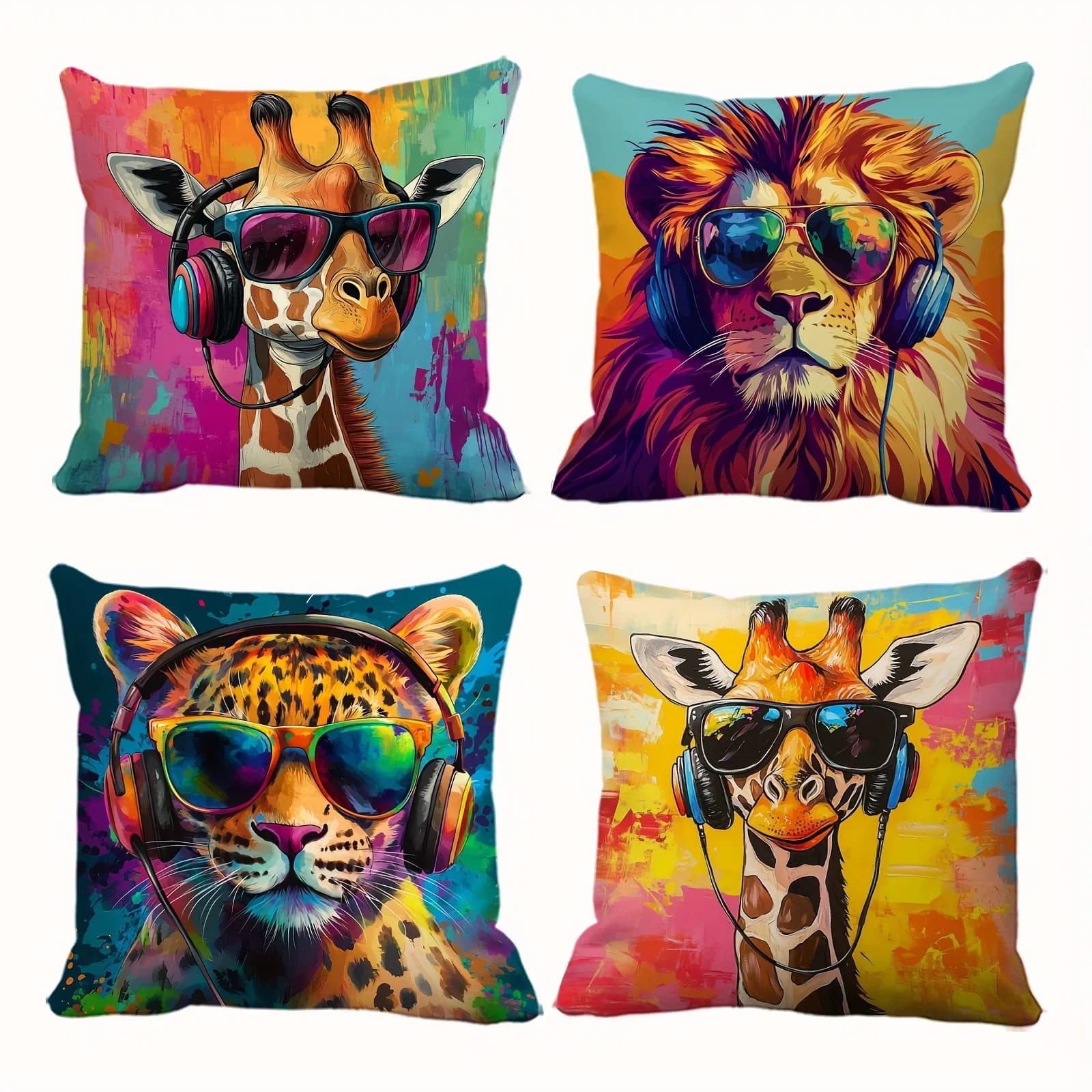 Pillow Covers 45x45 cm Square Giraffe Lion Leopard Style Trendy Cool Fashion Print Polyester Luxury Soft Zipper Cushion Case Cover For Living Room Bedroom Sofa Bed Couch Chair Car Cafe Patio Club Bar Studio Dorm Room Home Decor Summer Party Holiday Gift