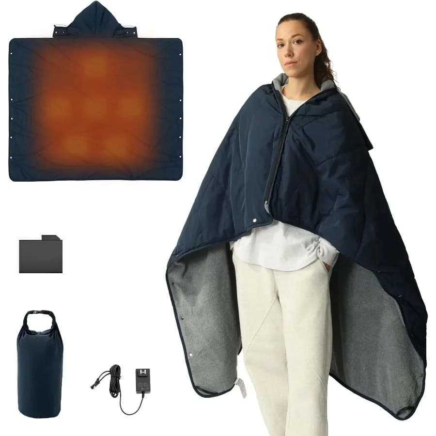 Heated Blanket Battery Operated Wearable Portable Electric Blanket with Rechargeable Battery 50"x60" Cordless Heated Blanket Wa