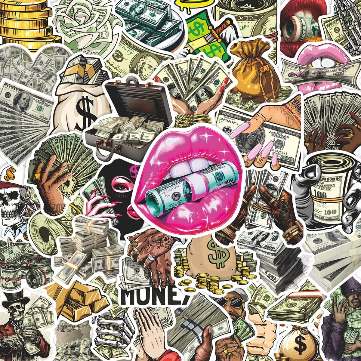 50 pezzi cartone animato simbolo del dollaro retro soldi graffiti adesivo decorazione fai da te PVC impermeabile skateboard notebook giocattolo graffiti