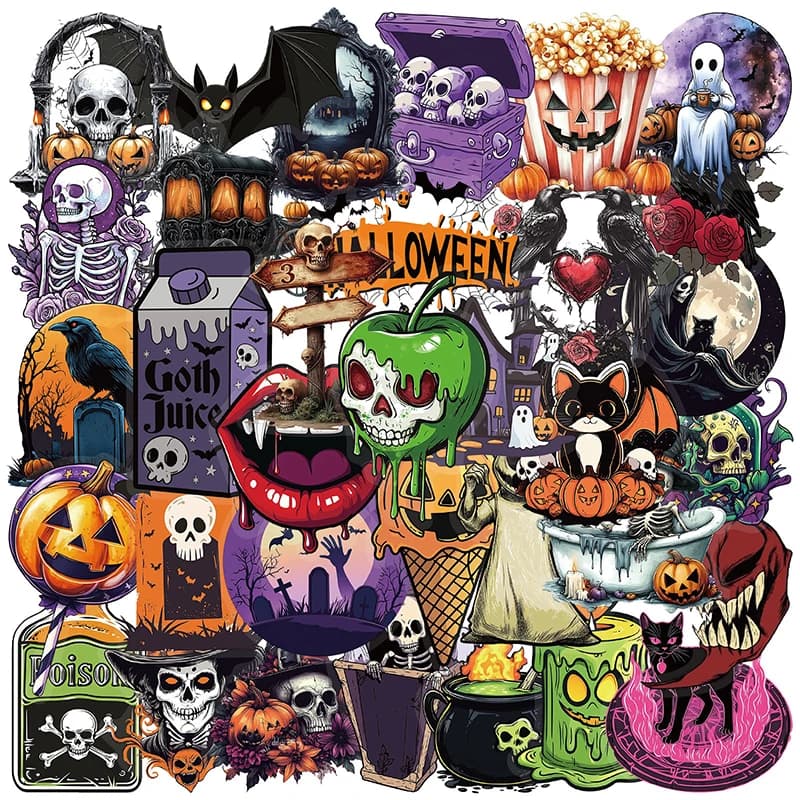 50 Pezzi Adesivi Spaventosi di Halloween con Fantasmi e Streghe, Decorazioni Carine per Laptop, Telefoni, Valigie, Quaderni, Tazze, Cancelleria e Giocattoli