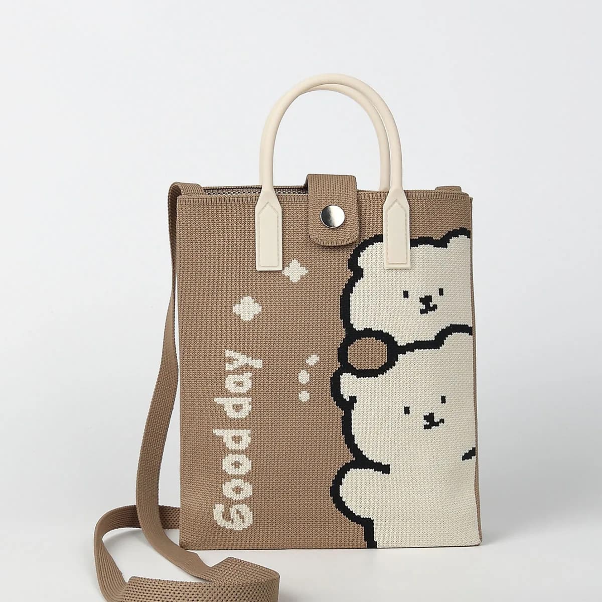 Simpatica borsa per cellulare lavorata a maglia con orsetto cartone animato, chiavi a tracolla per cellulare, occhiali e altri piccoli oggetti, maniglia finale, adatta per donne, studentesse e bambini universitari, casual e versatile
