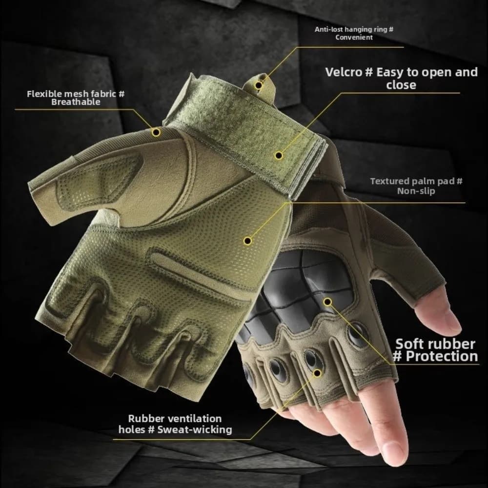 Fingerless Motorcycle Gloves Anti-Slip Hard Knuckle MTB Cycling Gloves Bicycle Accessories Protective Gym Training Gloves