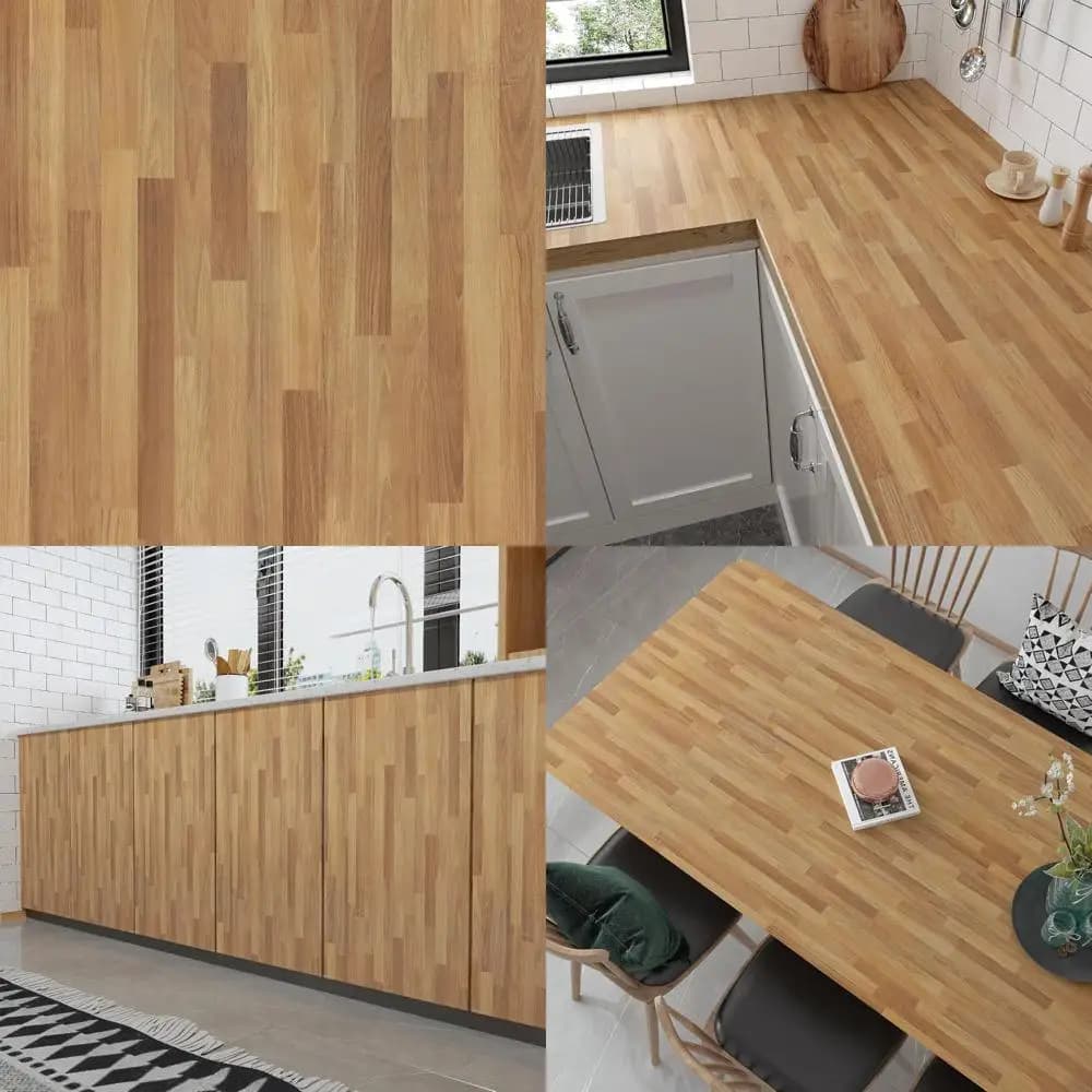 Grande rivestimento impermeabile da appoggio in vinile con venature del legno, staccabile e incollabile per armadi, 32x354 pollici, stile macellaio
