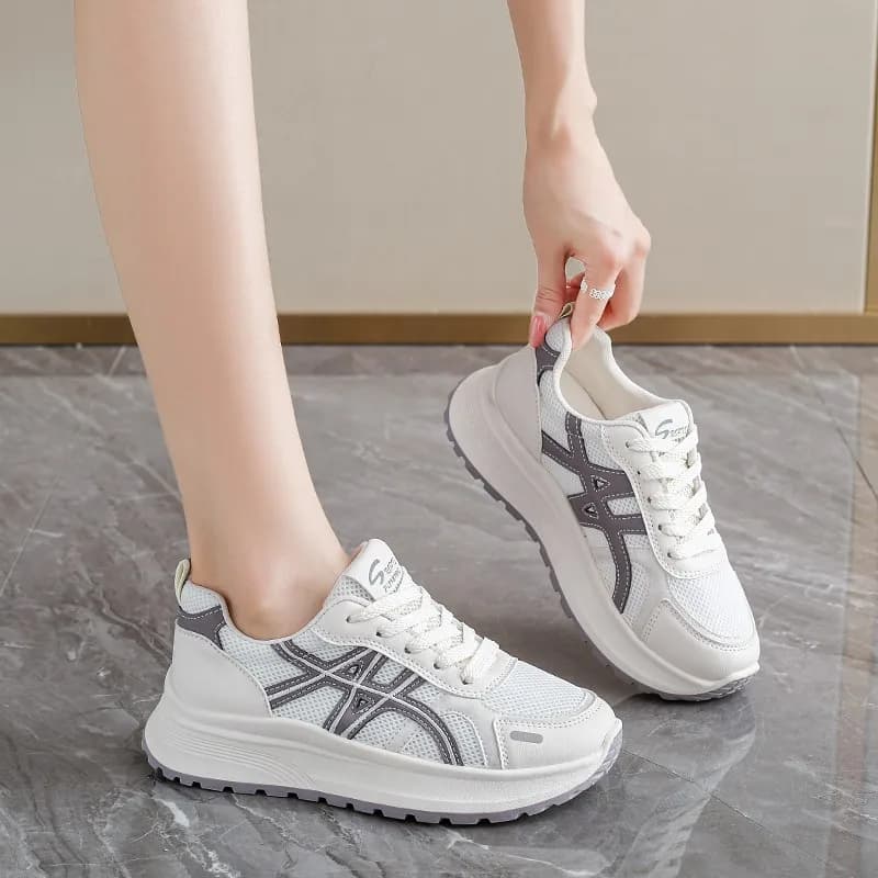 Scarpe Traspiranti in Rete per Donna, Nuova Moda Estiva, Versatili in Pelle, Casual Sportive con Suola Spessa, Sneakers Bianche Trendy