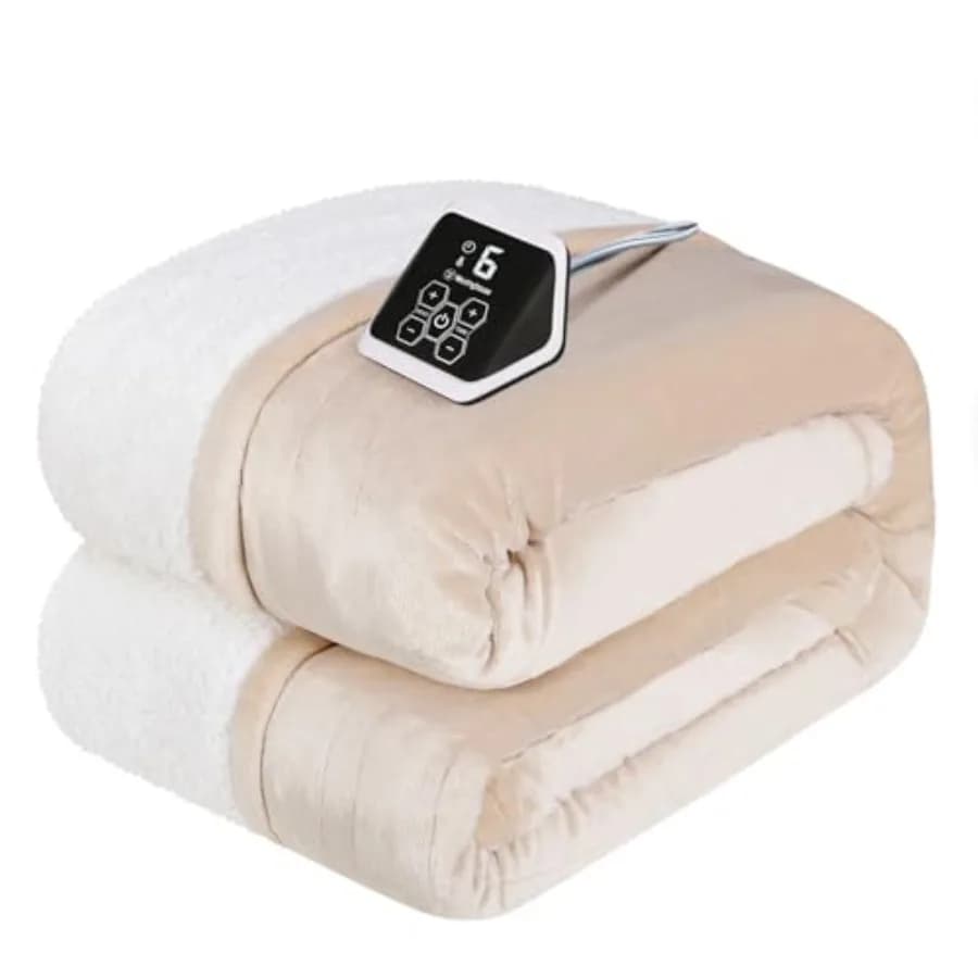 Coperta Elettrica Riscaldata Misura Singola in Morbido Flanella e Sherpa con 10 Livelli di Riscaldamento, Spegnimento Automatico 1-12 Ore, Riscaldamento Rapido M