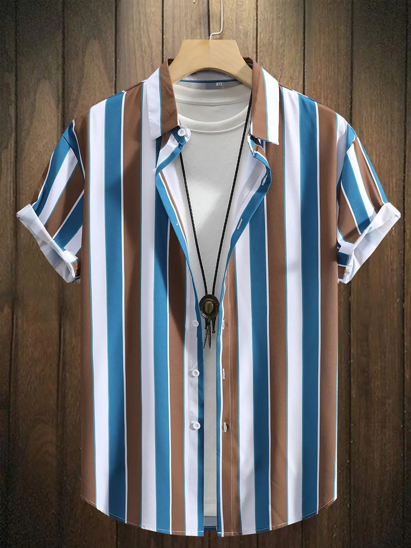 Camicia Estiva da Uomo per Moda Streetwear, Stampa a Righe Hawaiana, Casual e Comoda, Manica Corta, Top da Spiaggia