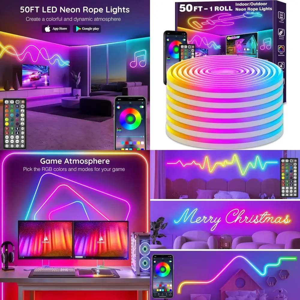 Luci a Corda LED Flessibili con Controllo App/Telecomando, Sincronizzazione Musicale RGB per Gaming e Uso Esterno