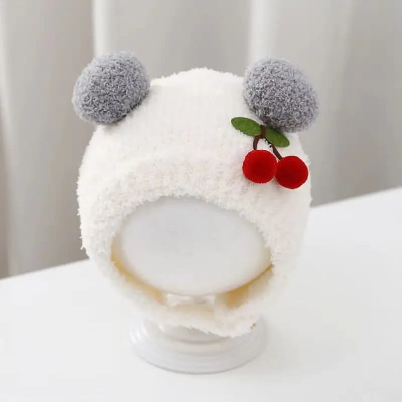 Winter Warm Baby Beanie Cute Cherry Pullover Cap Ear Protection Knit Hat Kids 3-24Month Boy Girl Thermal Headgear Toddler Bonnet