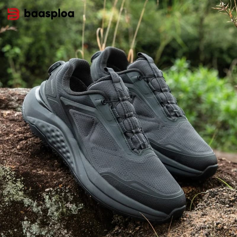 Baasploa Scarpe da trekking da uomo con bottone rotante, scarpe da trail running, sneakers da esterno morbide e confortevoli, antiscivolo, resistenti all'usura