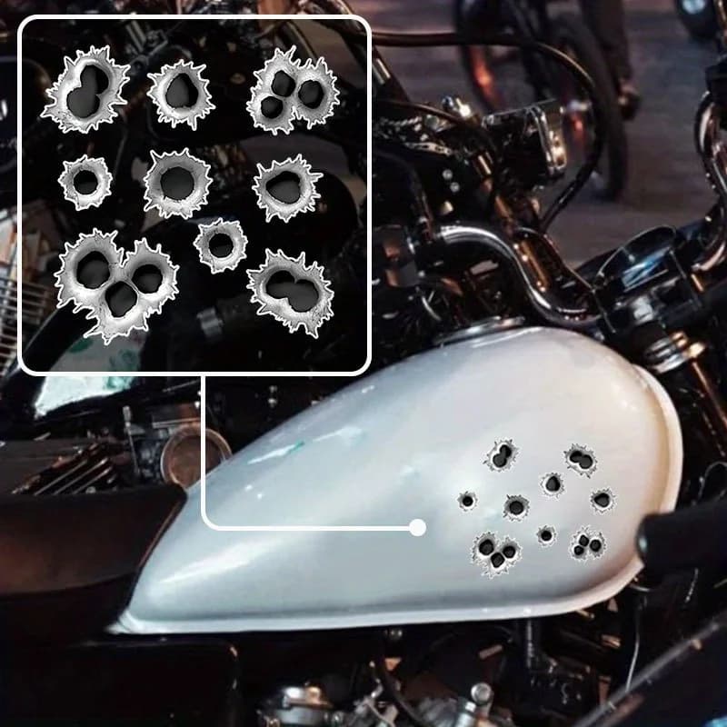 Adesivi in vinile realistici effetto foro da proiettile, impermeabili e autoadesivi per serbatoio moto, casco, finestrino auto, specchietto