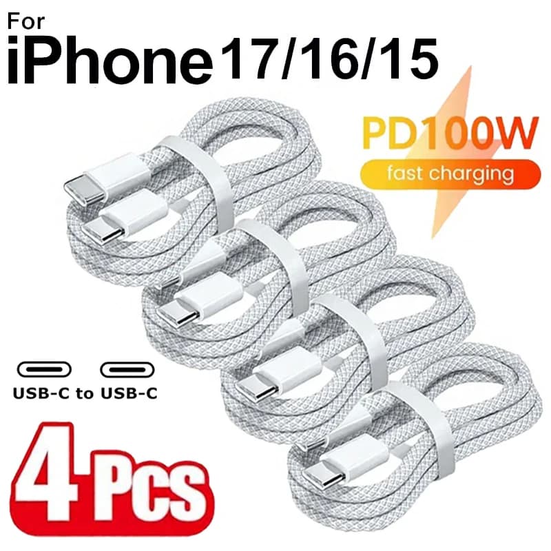 USB C cable to 4 pcs USB C, 100W, for fast charging, supports fast charging for iPhone 17, 16, 15, Samsung, Xiaomi, Huawei, etc.