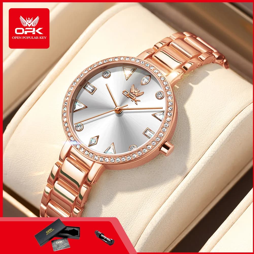 OPK 8190 Orologio da donna in acciaio inossidabile luminoso impermeabile elegante orologio da polso al quarzo di lusso da donna orologi originali per donna