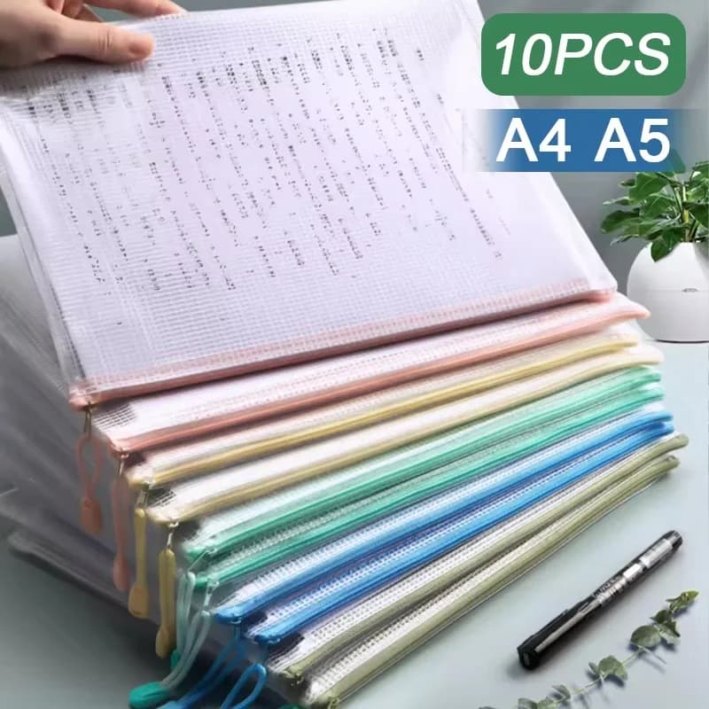 5-30 pezzi multiuso in rete con cerniera borsa per documenti A5 cartelle di file A4 borse per riporre matite per forniture per ufficio di cancelleria scolastica