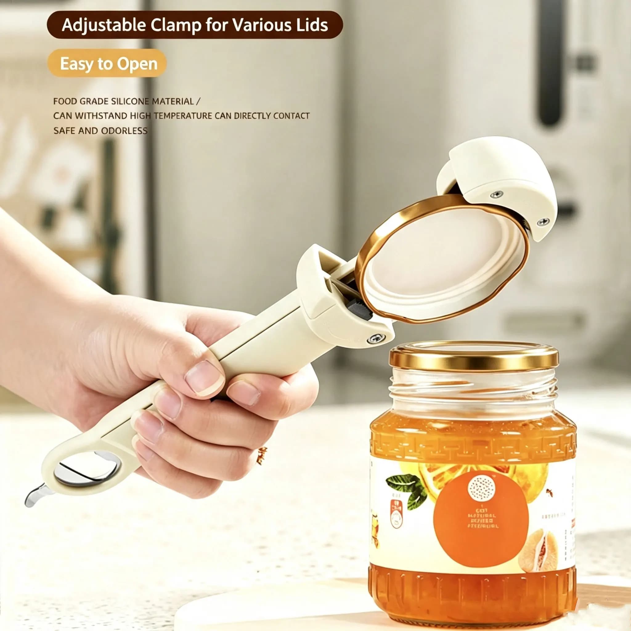 Adjustable Stainless Steel Bottle Opener - Multifunctional Jar Lid & Wine Beer Can Opener for Seniors Weak Hands Kitchen Tool
