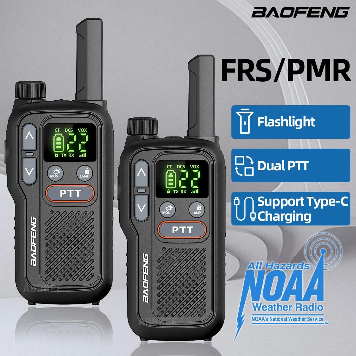 BAOFENG T18 Mini Walkie Talkie PMR 446 FRS Caricatore doppio PTT tipo C NOAA aggiornato BF-888S T20 VT-C2 Ham Radio per escursioni per bambini