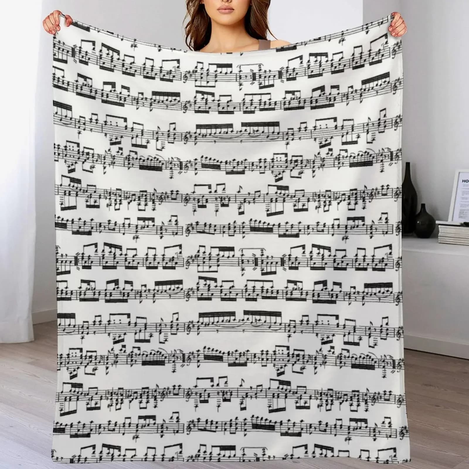 Coperta in Finta Pelliccia con Motivo a Spartiti Musicali, Morbida e Calda per Letto