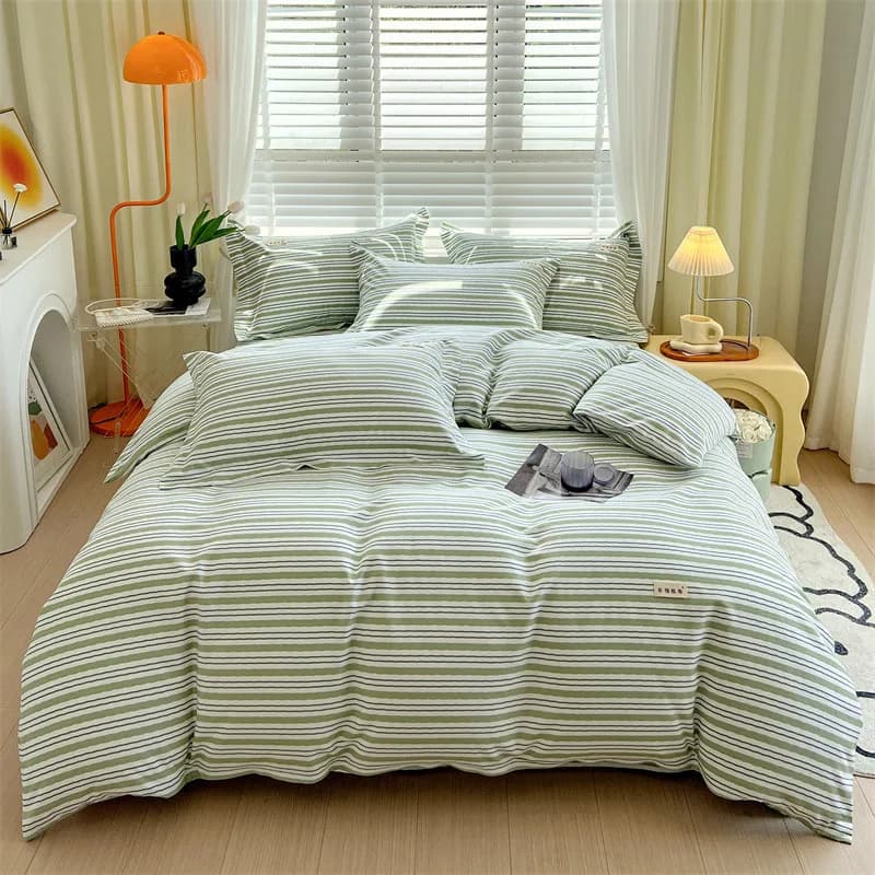 Fashionable Cotton Striped Printed Bedlinen Set Luxury Comfortable Flat Bedlinen Kit for Children and Adult Bedlinen for Queen King