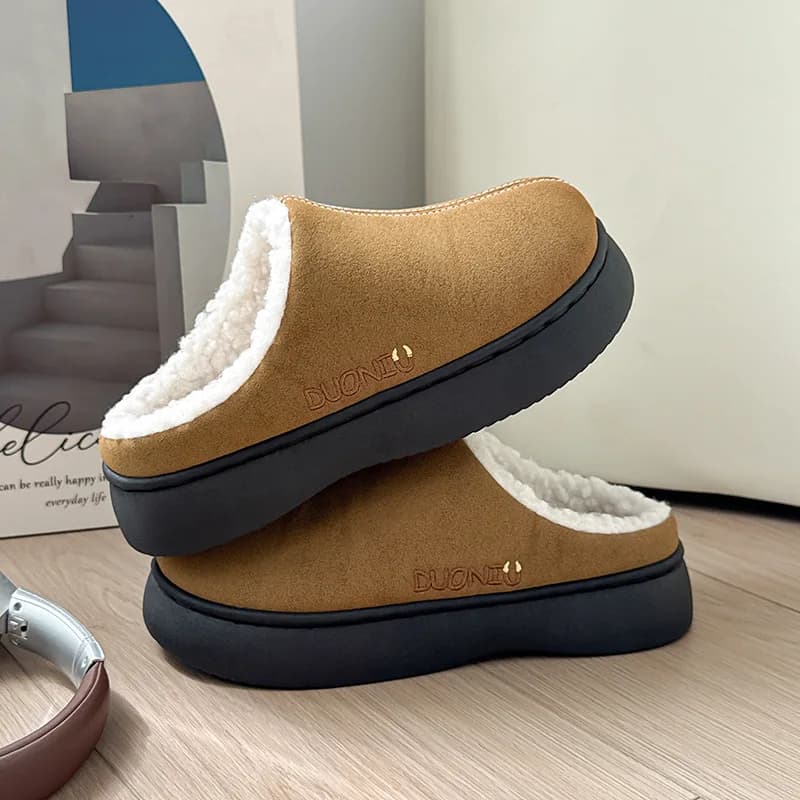 Winter Couple Closed Toe Slippers, Plush Fleece Lined Cloud Comfort, Non-Slip Durable Indoor Home Shoes
