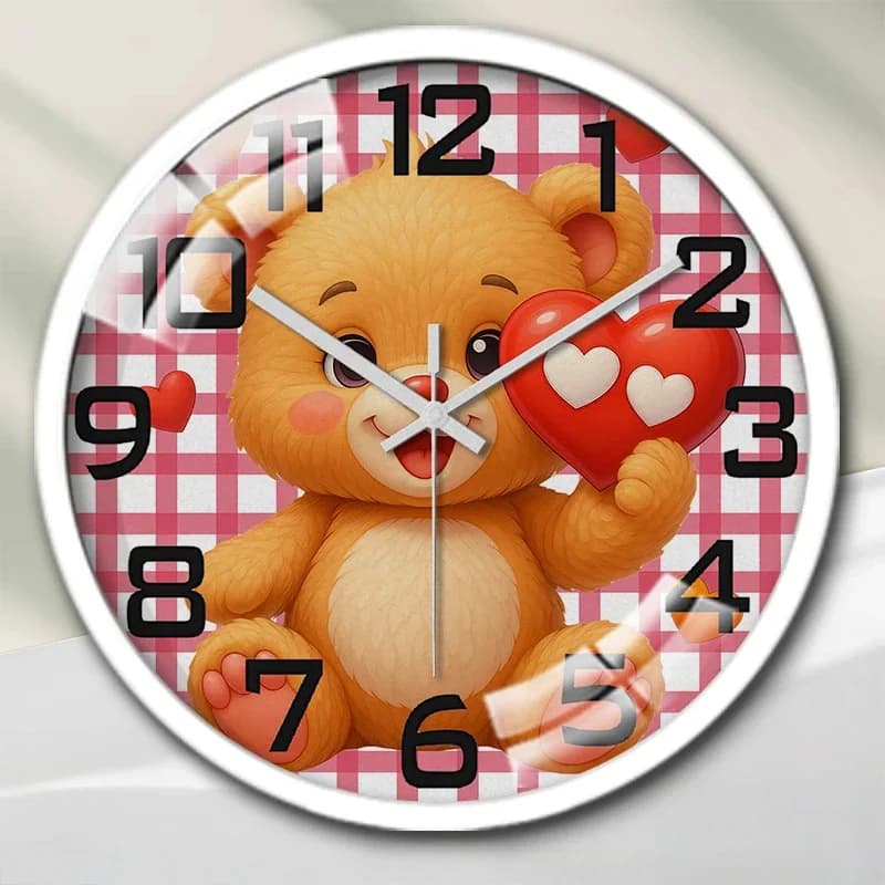 Orologio da parete silenzioso rotondo con disegno di orsetto, adatto per soggiorno, scuola, studio, camera da letto, regali per bambini
