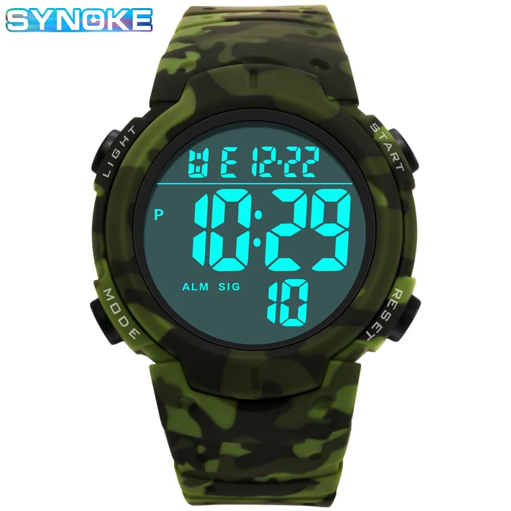 Orologio elettronico mimetico da uomo SYNOKE marca 50M orologio da polso con display a luce LED impermeabile