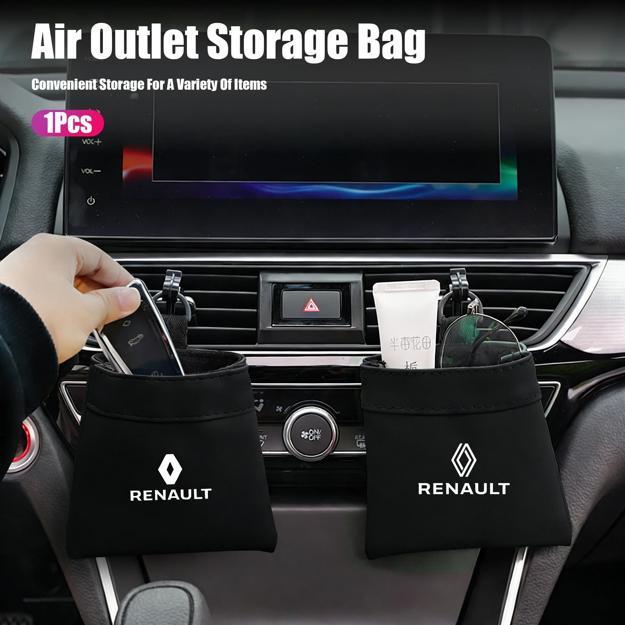 Borsa portaoggetti in pelle per presa d'aria auto, organizer per Renault Megane 3 2 4 Clio 4 5 Captur Trafic Scenic 2 Austral
