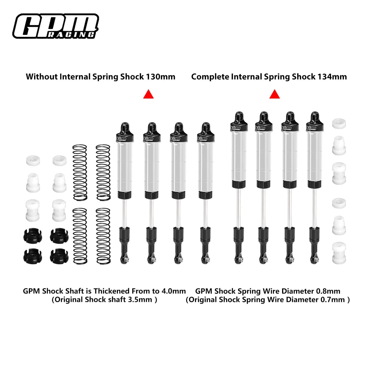 GPM LOSI 1/8 LMT 2.0 LOS04028 Lega (anteriore e posteriore) Ammortizzatore a molla interno completo 130 e 134 mm